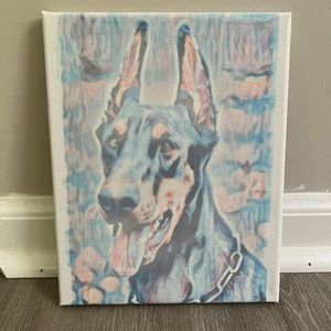 Colorful Doberman dog canvas sign.